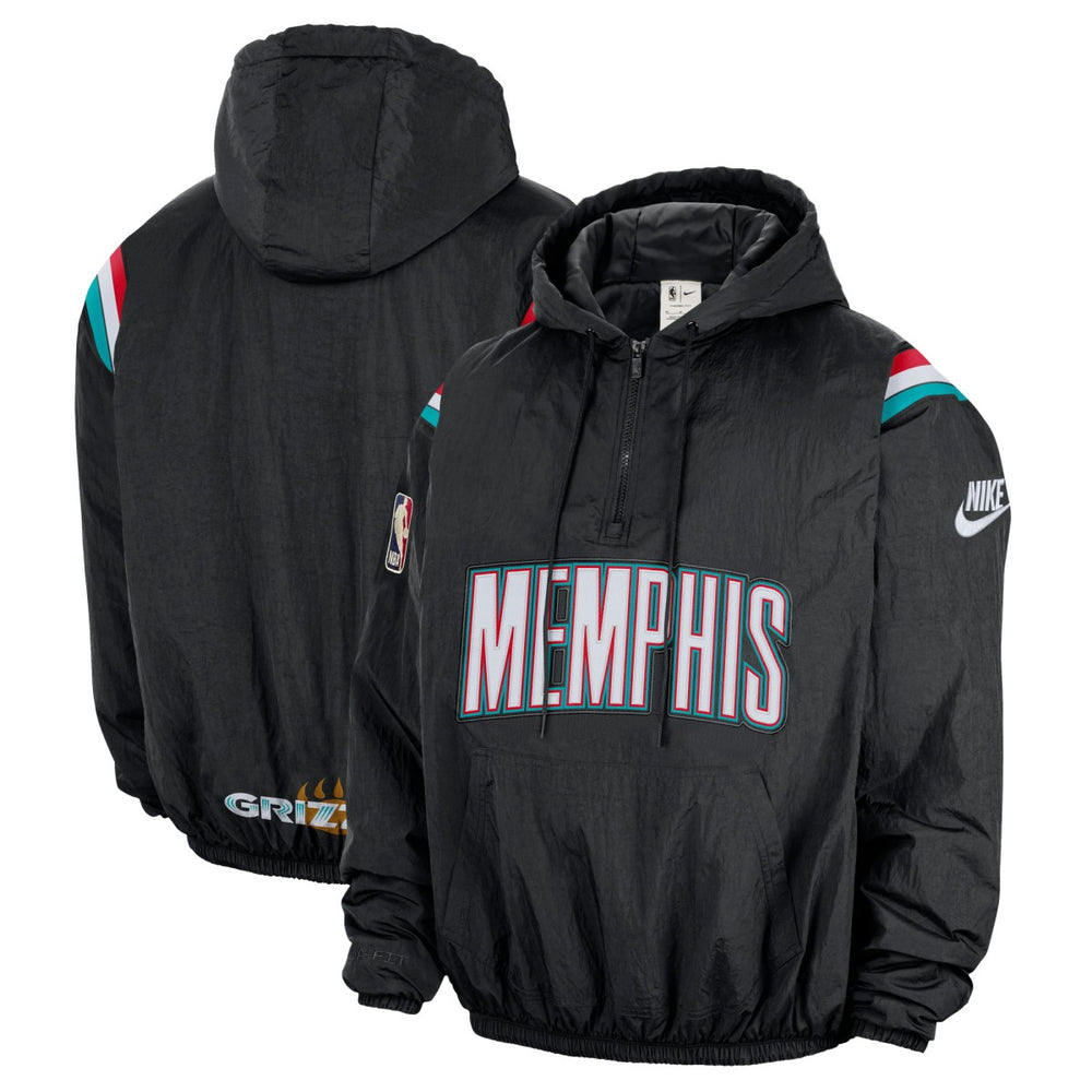 Nike - Memphis Grizzlies Hardwood Classics Therma-FIT Half-Zip Hooded Windbreaker - Black