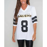 Lamar Jackson Baltimore Ravens Cuce Women's Crystal V-Neck Tunic White - NFL