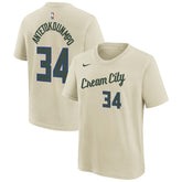 Nike - Giannis Antetokounmpo Milwaukee Bucks Youth 2025/26 City Edition Name & Number T-Shirt - Cream