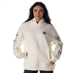 Dallas Cowboys The Wild Collective Unisex Stacked Graphic Sleeve Fleece Hoodie White - NFL