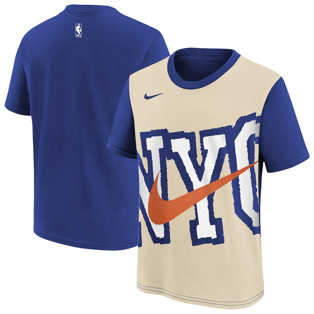 Nike - New York Knicks Youth 2025/26 City Edition Max90 T-Shirt - Light Beige/Blue