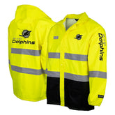 Miami Dolphins Hi-Vis Safety Waterproof Rainshell Full-Zip Hooded Jacket Yellow - NFL
