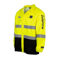 Miami Dolphins Hi-Vis Safety Waterproof Rainshell Full-Zip Hooded Jacket Yellow - NFL