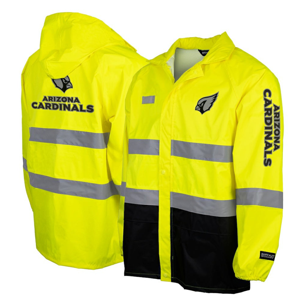 Arizona Cardinals Hi-Vis Safety Waterproof Rainshell Full-Zip Hooded Jacket Yellow - NFL