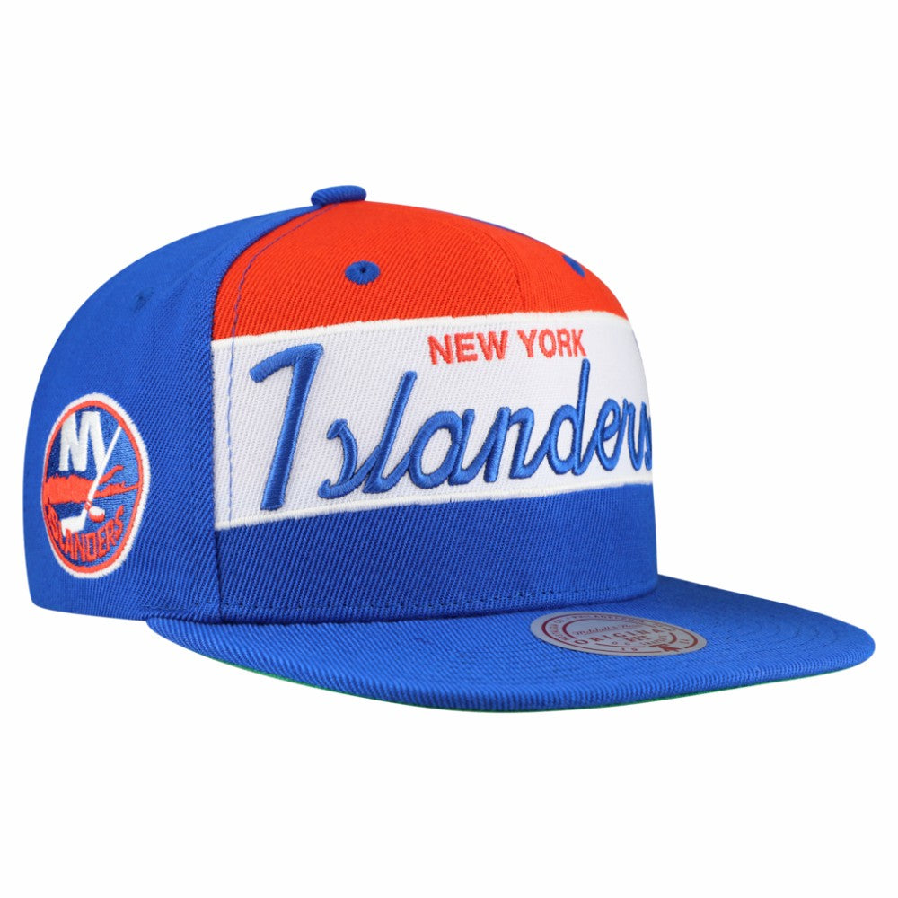 New York Islanders - Mitchell & Ness Retro Script Colorblock Snapback Hat Royal