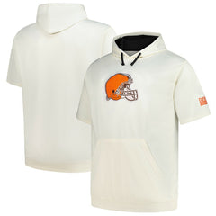 Cleveland Browns Profile Big & Tall Chest Print and Logo Short Sleeve Pullover Hoodie Oatmeal - NFL