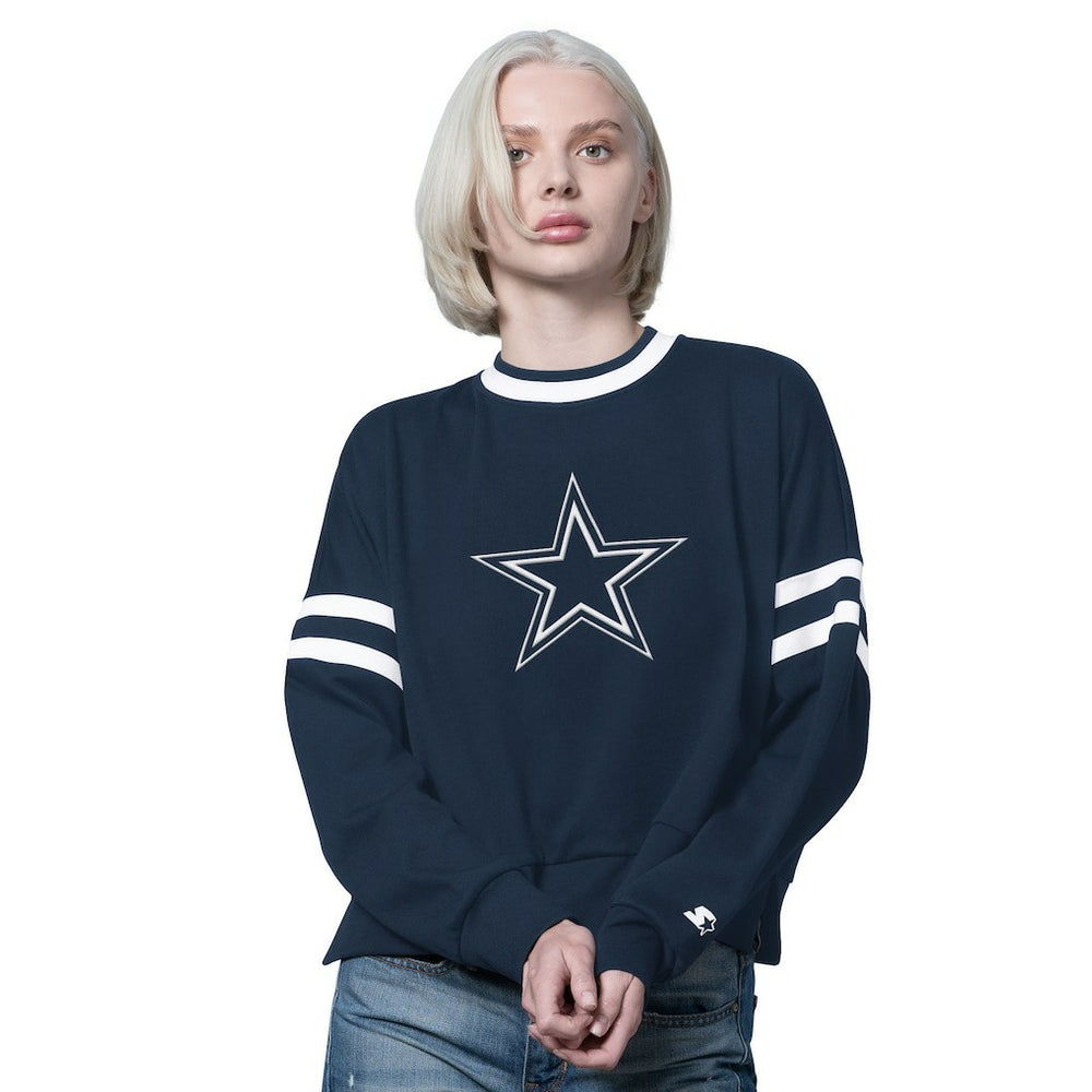 Dallas Cowboys Starter Women's Rally Drop Shoulder Cropped Sweatshirt Navy - NFL