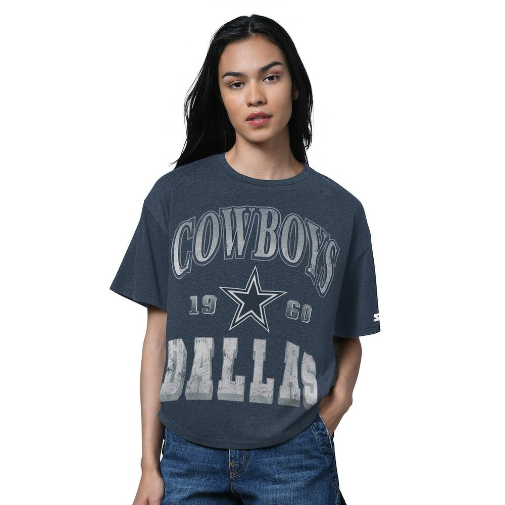 Dallas Cowboys Starter Women's Oversized Hall of Fame T-Shirt Heather Navy - NFL