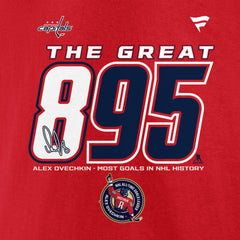 Alexander Ovechkin Washington Capitals Fanatics NHL All-Time Leading Goal Scorer The Great 895 T-Shirt Red