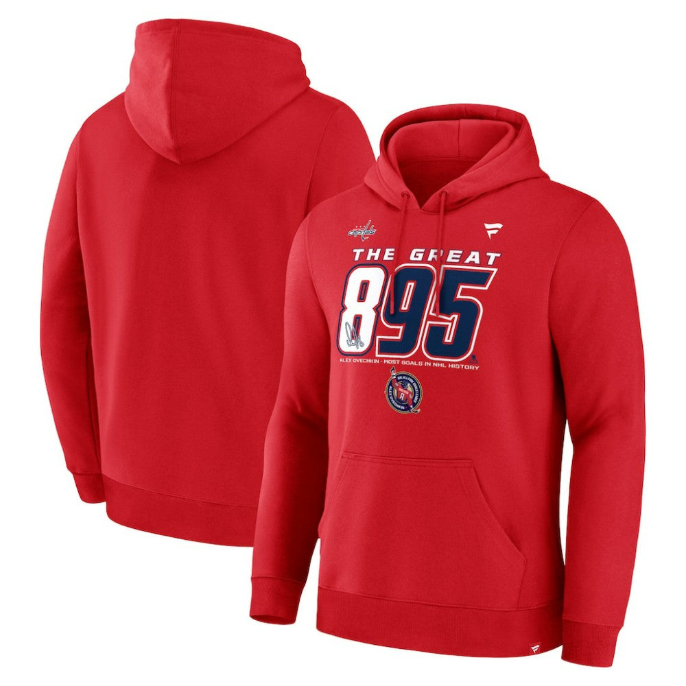 Alexander Ovechkin Washington Capitals Fanatics NHL All-Time Leading Goal Scorer The Great 895 Pullover Hoodie Athletic Red