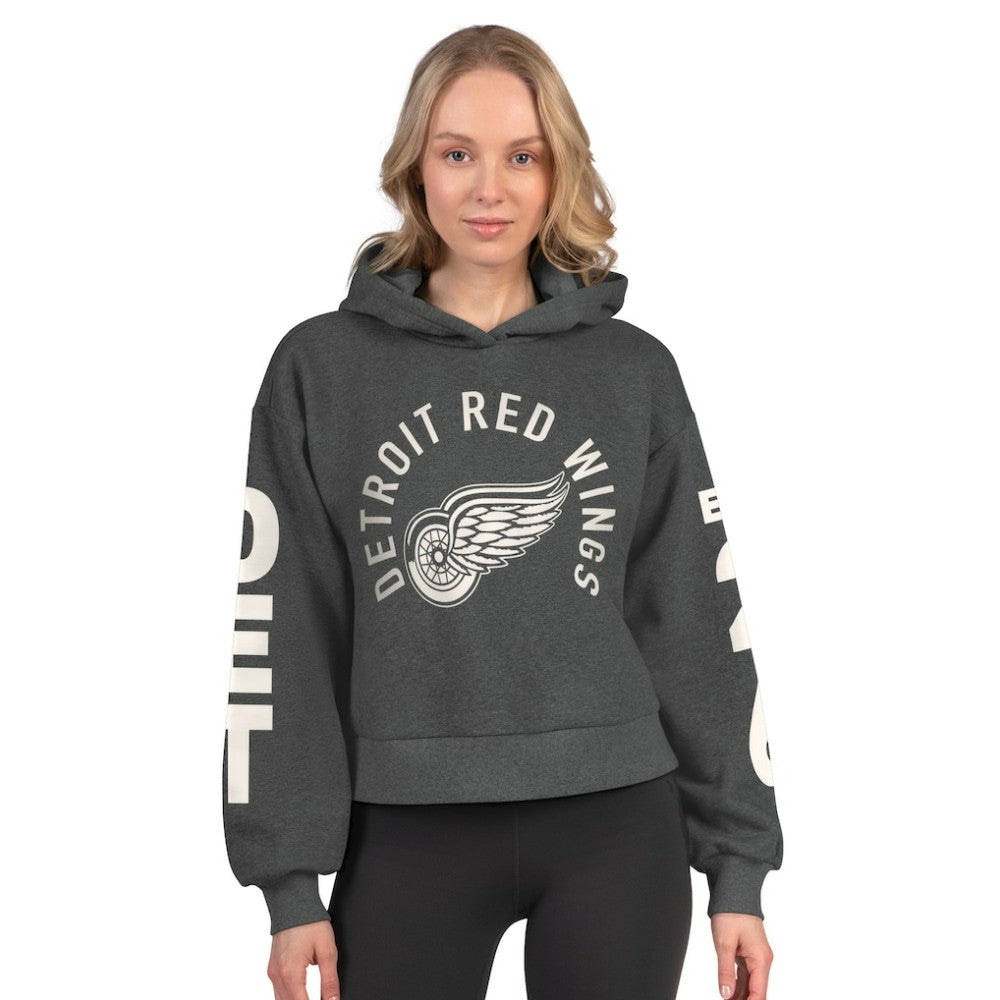 Detroit Red Wings - Starter Women's Star Player Cropped Fleece Hoodie Heather Charcoal