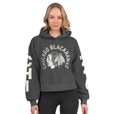 Chicago Blackhawks Starter Women's Star Player Cropped Fleece Hoodie Heather Charcoal
