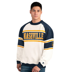 Nashville Predators - Starter Male Adult Defense Fleece Crewneck Sweatshirt White