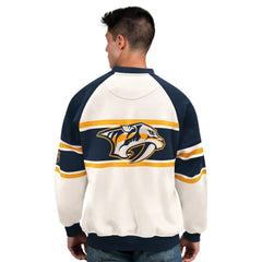 Nashville Predators - Starter Male Adult Defense Fleece Crewneck Sweatshirt White