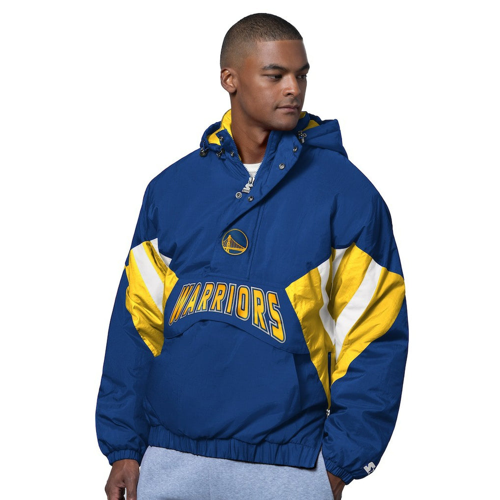 NBA - Golden State Warriors Starter The Line Up Oxford Crinkle Half-Zip Hooded Jacket - Royal