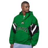 NBA - Boston Celtics Starter The Line Up Oxford Crinkle Half-Zip Hooded Jacket - Green