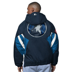 NBA - Minnesota Timberwolves Starter The Line Up Oxford Crinkle Half-Zip Hooded Jacket - Blue