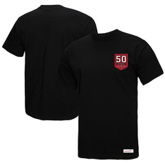 Tampa Bay Buccaneers Women's 50th Anniversary Shield Oversized Boyfriend T-Shirt Black - Mitchell & Ness