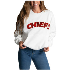 Kansas City Chiefs Cuce Women's Chenille Jeweled Sweatshirt White - NFL
