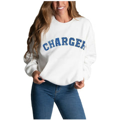 Los Angeles Chargers Cuce Women's Chenille Jeweled Sweatshirt White - NFL