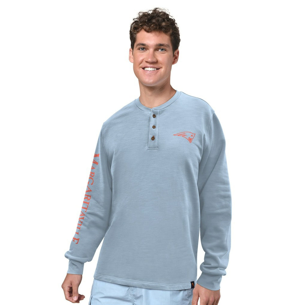 New England Patriots Margaritaville Five O'Clock Henley Long Sleeve T-Shirt Light Blue - NFL