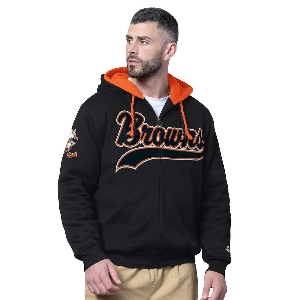 Cleveland Browns Starter Big Shot Throwback Full-Zip Double Hooded Jacket Black - NFL