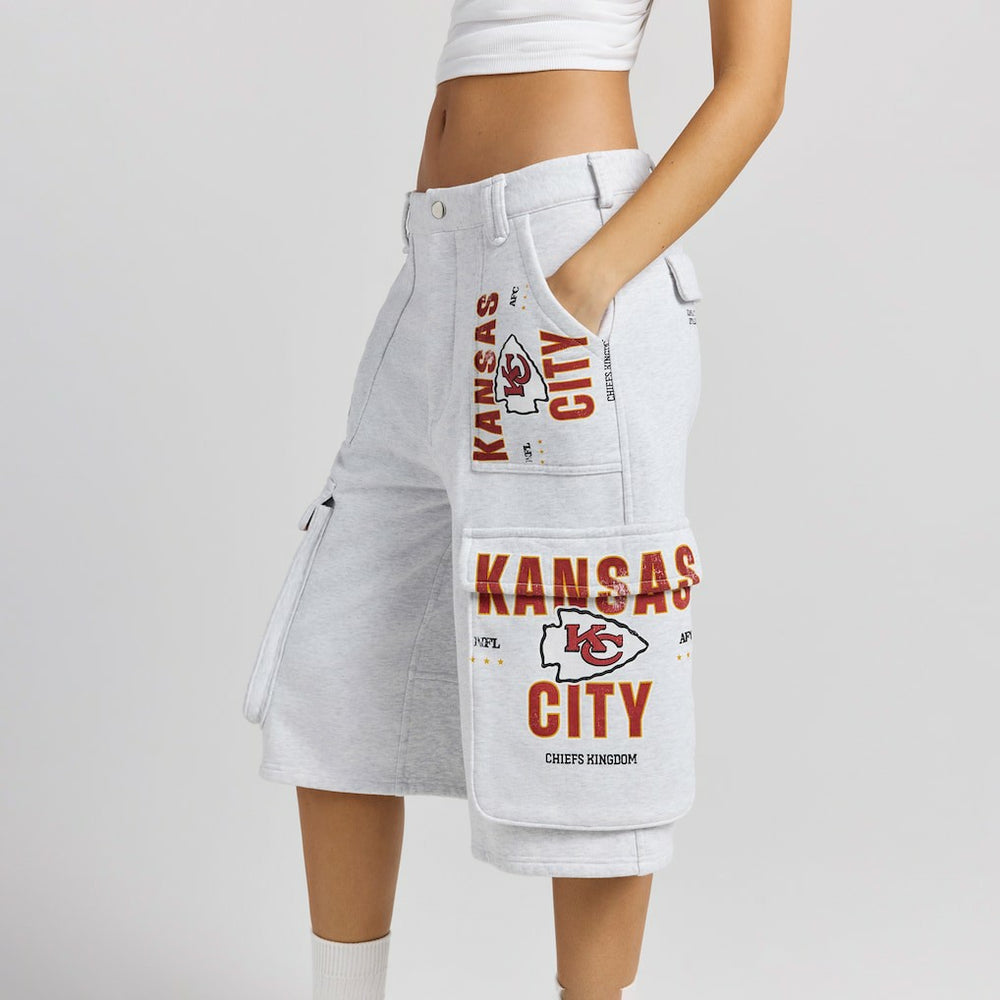 Kansas City Chiefs Off Season x NFL Women's Fleece Cargo Shorts Heather Gray - NFL
