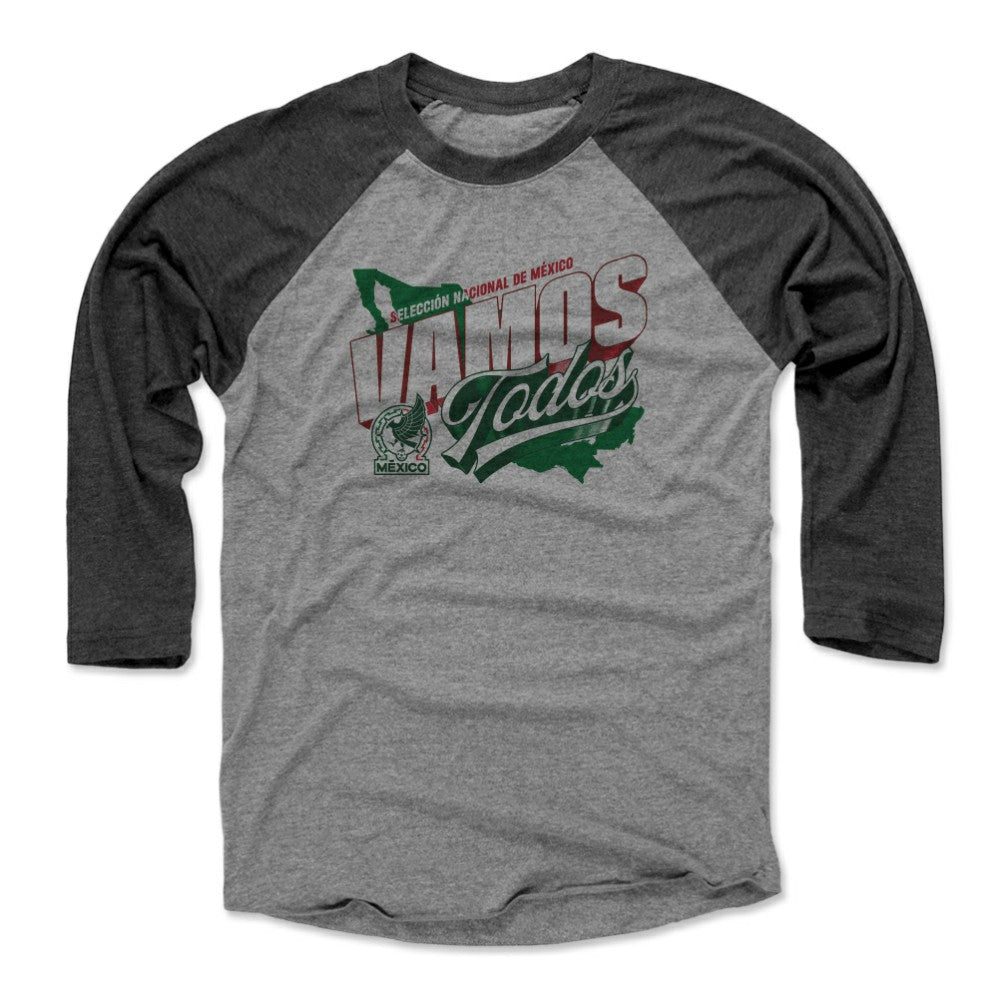 Mexico National Team 500 Level Vamos Todos Country 3/4-Sleeve Tri-Blend Baseball T-Shirts - Black/Heather Gray