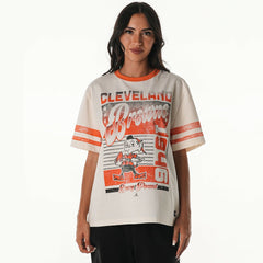 Cleveland Browns The Wild Collective Women's Vintage Drop Shoulder Oversized Boyfriend T-Shirt Cream - NFL