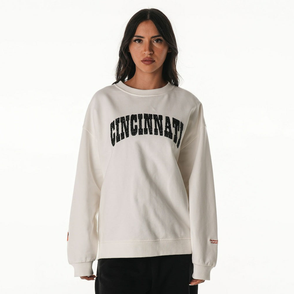 Cincinnati Bengals The Wild Collective Women's Rock Crystal Oversized Crewneck Sweatshirt White - NFL