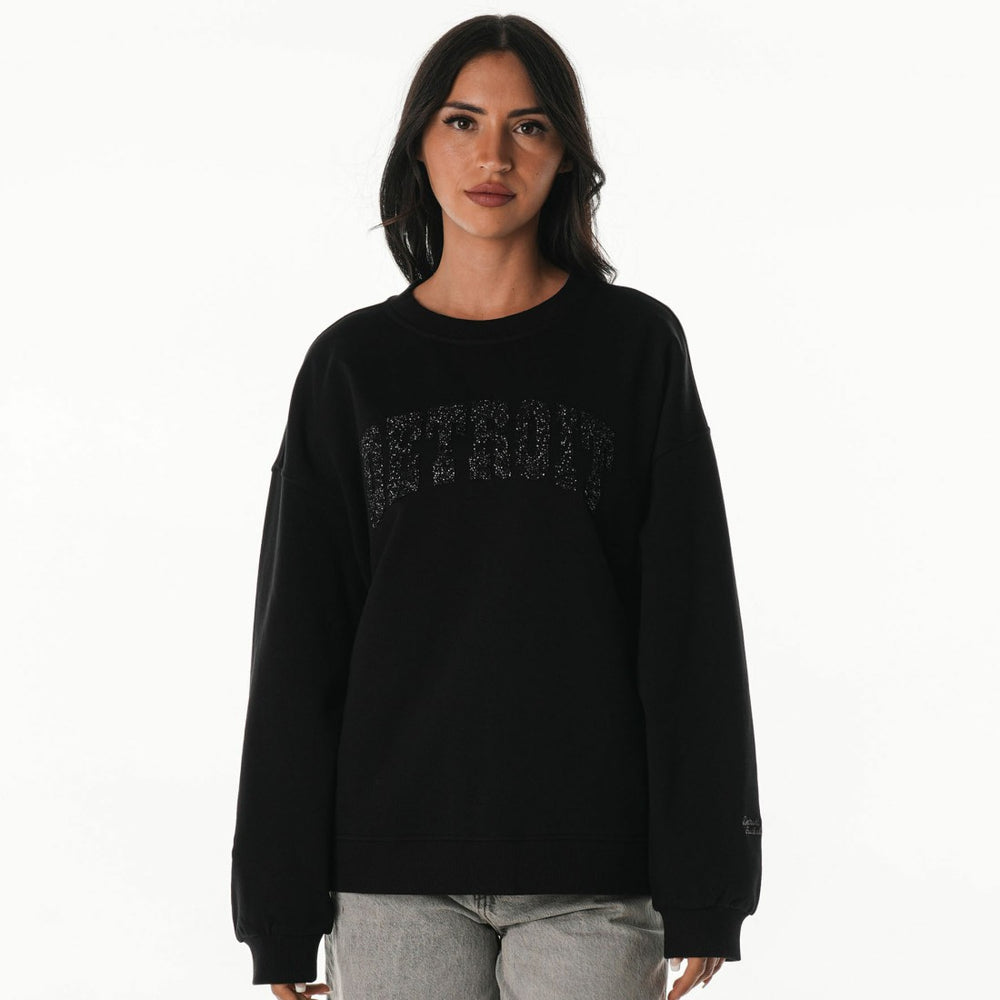 Detroit Lions The Wild Collective Women's Rock Crystal Oversized Crewneck Sweatshirt Black - NFL