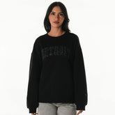 Detroit Lions The Wild Collective Women's Rock Crystal Oversized Crewneck Sweatshirt Black - NFL