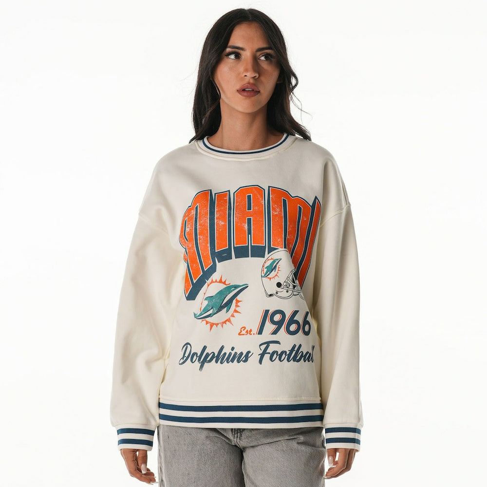 Miami Dolphins The Wild Collective Women's Oversized Vintage French Terry Sweatshirt Cream - NFL