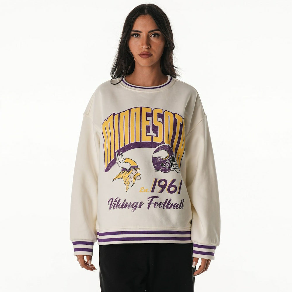 Minnesota Vikings The Wild Collective Women's Oversized Vintage French Terry Sweatshirt Cream - NFL