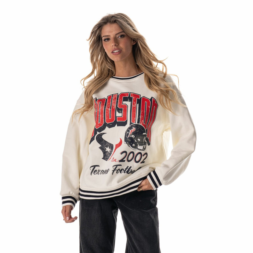 Houston Texans The Wild Collective Women's Oversized Vintage French Terry Sweatshirt Cream - NFL