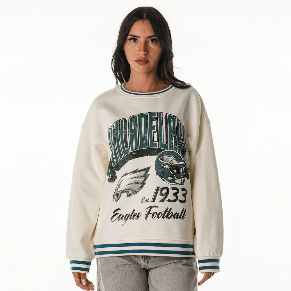 Philadelphia Eagles The Wild Collective Women's Oversized Vintage French Terry Sweatshirt Cream - NFL