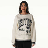 Seattle Seahawks The Wild Collective Women's Oversized Vintage French Terry Sweatshirt Cream - NFL