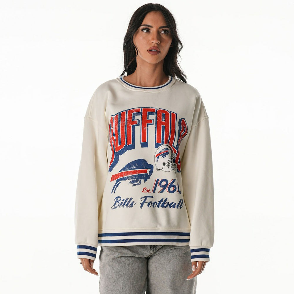 Buffalo Bills The Wild Collective Women's Oversized Vintage French Terry Sweatshirt Cream - NFL