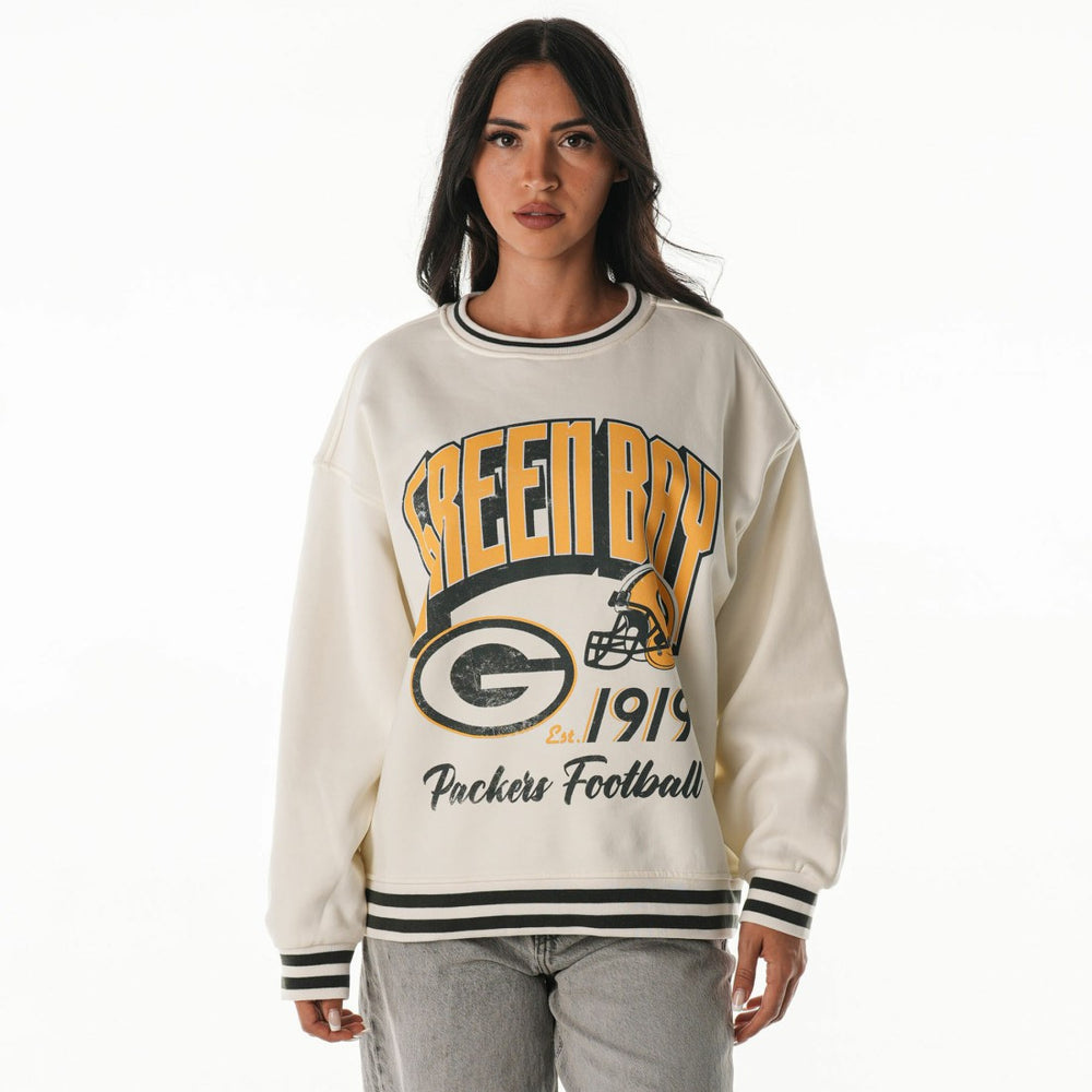 Green Bay Packers The Wild Collective Women's Oversized Vintage French Terry Sweatshirt Cream - NFL