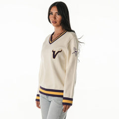 Minnesota Vikings The Wild Collective Women's Jacquard V-Neck Sweater Cream - NFL