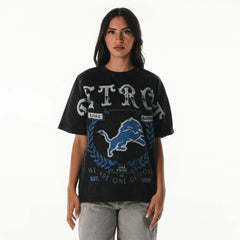 Detroit Lions The Wild Collective Women's Oversized Laurel Graphic Dolman T-Shirt Black - NFL