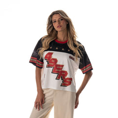 San Francisco 49ers The Wild Collective Women's Boxy Cropped Mesh T-Shirt White - NFL