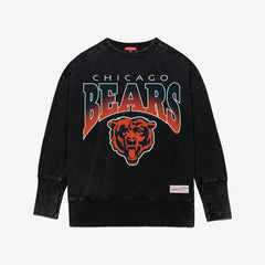 Chicago Bears Women's Delineate Mineral Wash Crewneck Sweatshirt Black - Mitchell & Ness