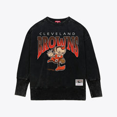Cleveland Browns Women's Delineate Mineral Wash Crewneck Sweatshirt Black - Mitchell & Ness