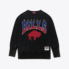 Buffalo Bills Women's Delineate Mineral Wash Crewneck Sweatshirt Black - Mitchell & Ness