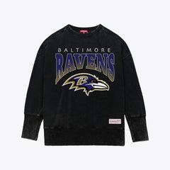 Baltimore Ravens Women's Delineate Mineral Wash Crewneck Sweatshirt Black - Mitchell & Ness