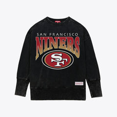 San Francisco 49ers Women's Delineate Mineral Wash Crewneck Sweatshirt Black - Mitchell & Ness