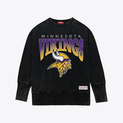 Minnesota Vikings Women's Delineate Mineral Wash Crewneck Sweatshirt Black - Mitchell & Ness