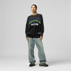 Seattle Seahawks Women's Delineate Mineral Wash Crewneck Sweatshirt Black - Mitchell & Ness