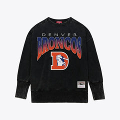 Denver Broncos Women's Delineate Mineral Wash Crewneck Sweatshirt Black - Mitchell & Ness